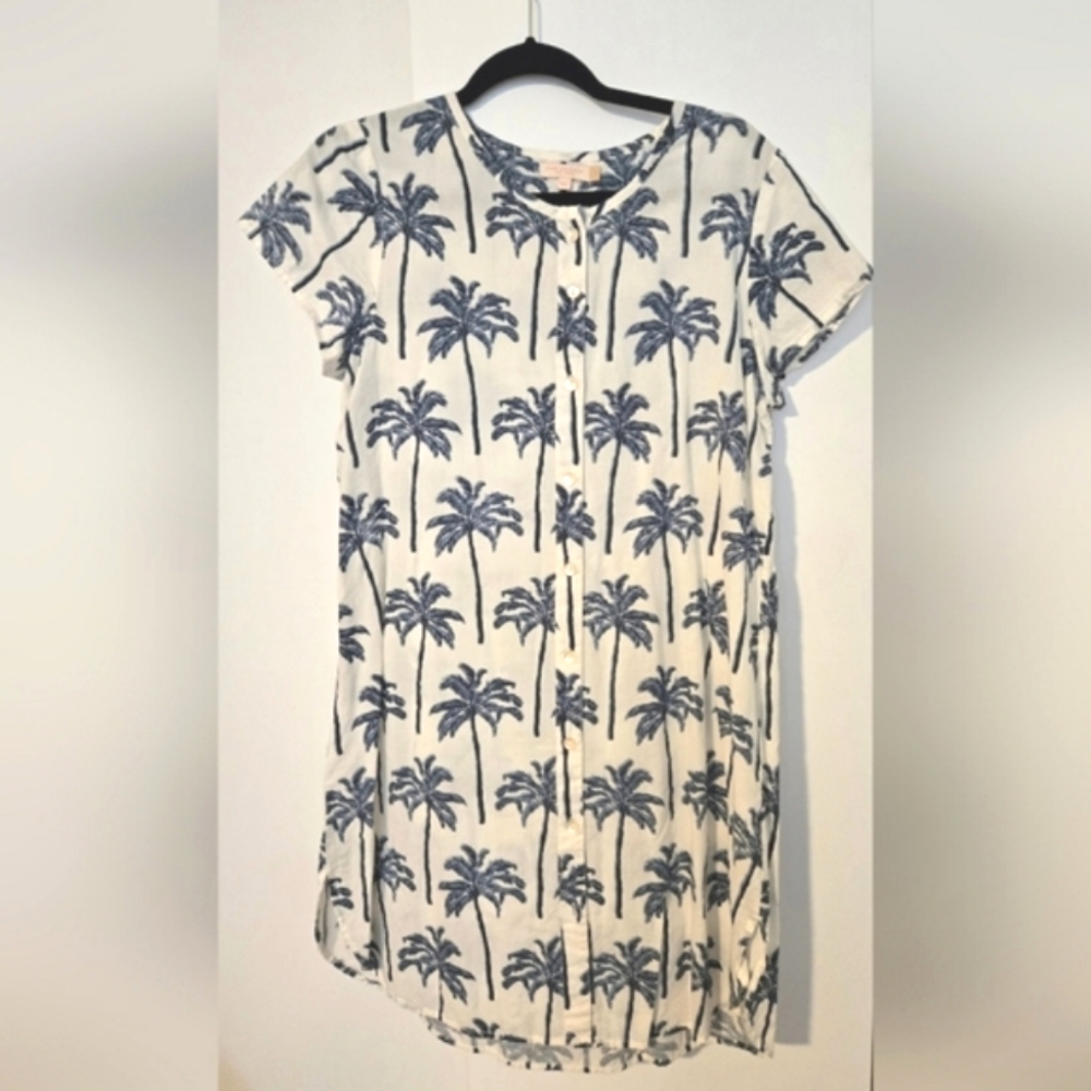 100% Cotton Button Down Palm Tree Print Dress by Pink Chicken